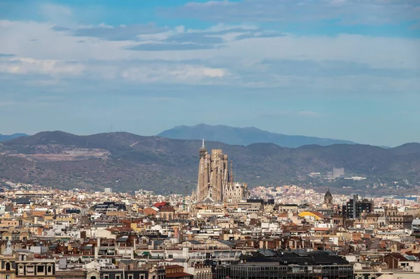 Panoramic View City Barcelona Unfinished Sacred Family Sagrada Familia Cathedral — Stock Photo, Image