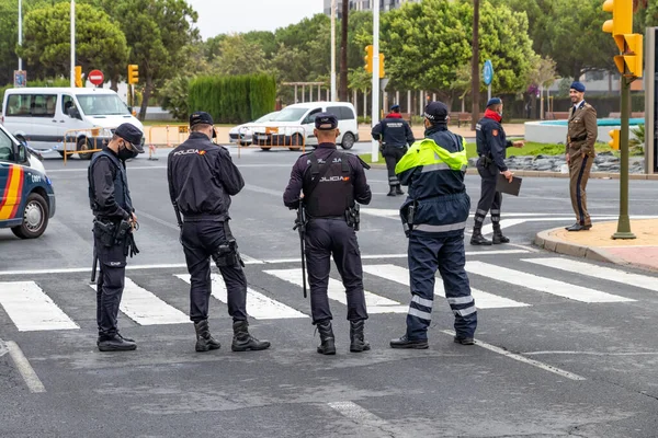 Huelva España Octubre 2021 Vista Trasera Policía Española Local Nacional — Foto de Stock