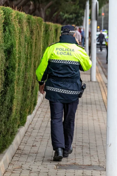 Huelva Espanha Outubro 2021 Vista Traseira Polícia Espanhola Com Logotipo — Fotografia de Stock