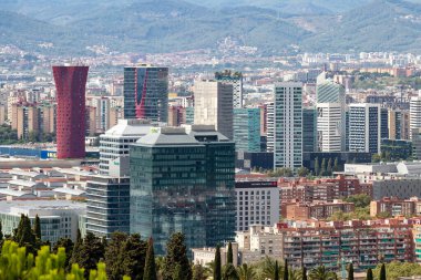 Barselona, İspanya - 21 Eylül 2021: Barselona şehri panoramik görünümü, Katalonya, İspanya