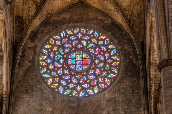 Barcelona Hiszpania Września 2021 Okno Różane Santa Maria Del Mar — Zdjęcie stockowe