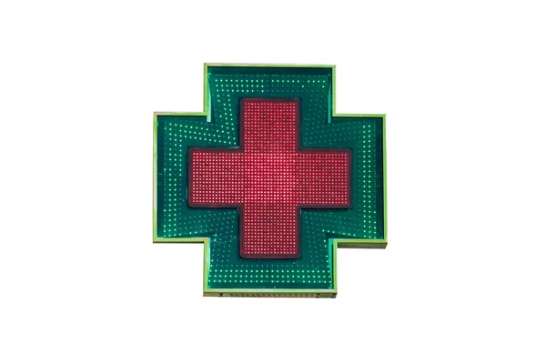 Cruz Electrónica Verde Roja Aislada Sobre Fondo Blanco — Foto de Stock