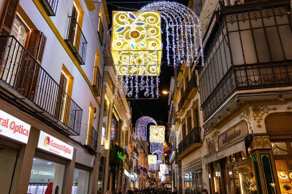 Sevilla Spanien Dezember 2020 Weihnachtsdekoration Der Sierpes Straße Sevilla Andalusien — Stockfoto