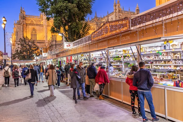 Seville Spain December 2021 Christmas Market Seville Cathedral Christmas Time — Stock Photo, Image