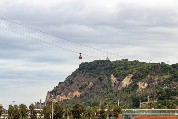 Vista Del Teleférico Que Sube Montaña Montjuic Barcelona Cataluña España — Foto de Stock