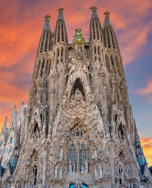 Facade Unfinished Sacred Family Sunset Sagrada Familia Cathedral Designed Gaudi Royalty Free Stock Images