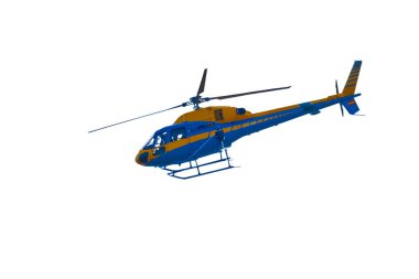 Helikopter sarı ve mavi beyaz arka planda izole edildi