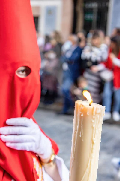 Candle Flame Young Nazarene Red Hood Doing His Penance Station — Photo