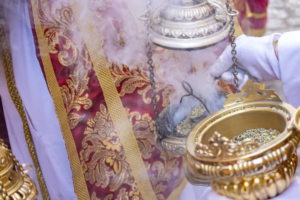 Filling One Censers Incense Holy Week Procession — Stock Fotó