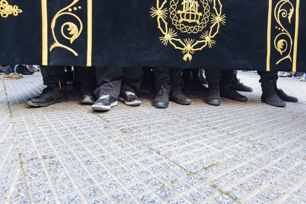 Feet Costalero Bearers Black Shoes Platform Throne Procession Holy Week —  Fotos de Stock