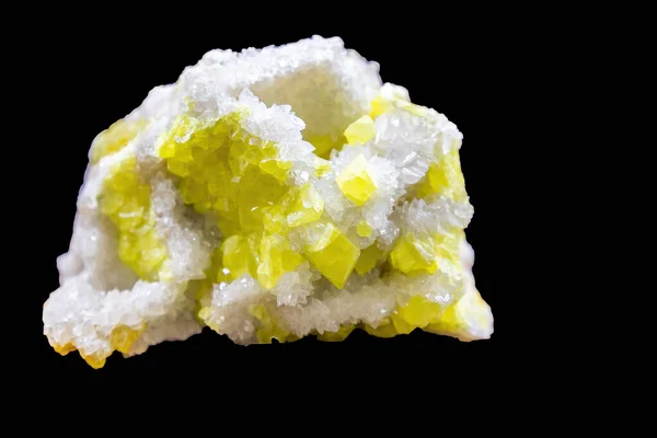 Calcite Sulfur Crystal Mineral Isolated Black Background — Foto de Stock