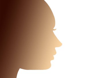 Profilde genç bir kadının kafasının silüeti, feminizm, eşitlik ve kadınların maçoluğa ve şiddete karşı güçlendirilmesi konsepti olarak sıcak ten tonlarının eğilimiyle.
