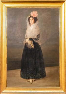 Paris, Fransa - 18 Mart 2018: Carpio Kontesi 'nin Portresi, Solana Markizi, Francisco Goya y Lucientes' in 1795 tarihli tam boy portresi. 