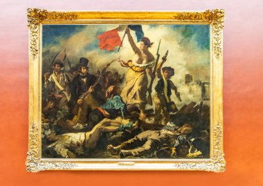 Paris, Fransa-18 Mart 2018: Eugne Delacroix tarafından yapılan ve Fransa Kralı X. Charles 'ın devrildiği 1830 Temmuz Devrimi anısına yapılan bir resim..