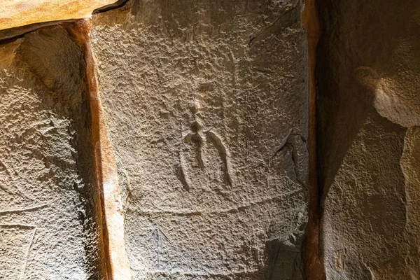 Artistic manifestation engraved in the stone in the megalithic monument of El dolmen de Soto