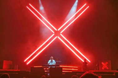 Huelva, Spain - May 25, 2022: The singer Manuel Carrasco in a concert in his home town, Isla Cristina, in Huelva, Andalucia, Spain