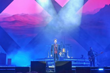Huelva, Spain - May 25, 2022: The singer Manuel Carrasco in a concert in his home town, Isla Cristina, in Huelva, Andalucia, Spain