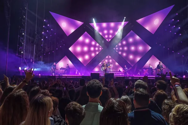 Huelva, Spain - May 25, 2022: The singer Manuel Carrasco in a concert in his home town, Isla Cristina, in Huelva, Andalucia, Spain