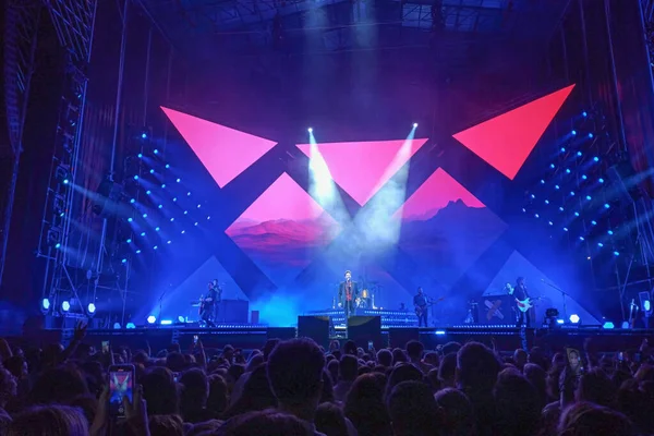 Huelva, Spain - May 25, 2022: The singer Manuel Carrasco in a concert in his home town, Isla Cristina, in Huelva, Andalucia, Spain