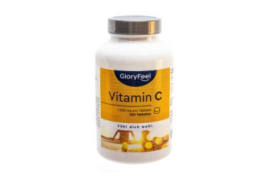 Huelva, Spain - August 30, 2022: Bottle of pills of Vitamin C 1.000 mg ( 1g )