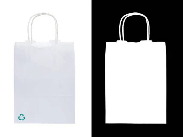 Еко Білий Паперовий Мішок Логотипом Переробки Сміття Ізольований Білому Тлі — стокове фото