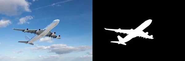 Airplane flying over sky, with clipping mask and path