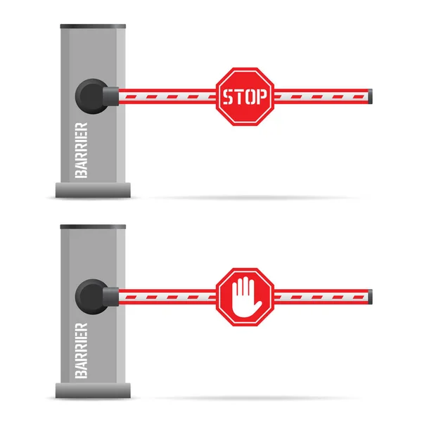 Barrière Automatique Avec Panneaux Routiers Arrêt Voyage Est Limité Concept — Image vectorielle