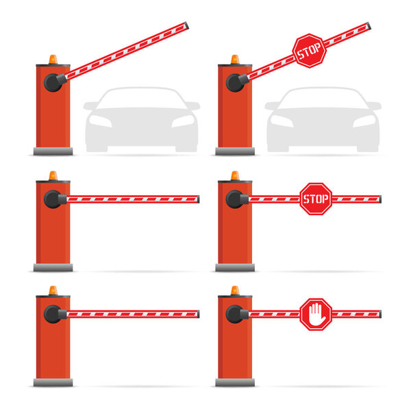 Set of street barriers isolated on white. Stop. Checkpoint concept. Car parking system