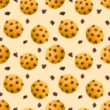 Çikolata parçacıklı yuvarlak bisküviler. Paketleme ve giysi tasarımı için kusursuz desen