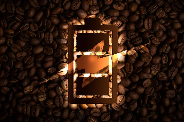 Silueta Signo Energía Una Batería Sobre Fondo Oscuro Granos Café —  Fotos de Stock