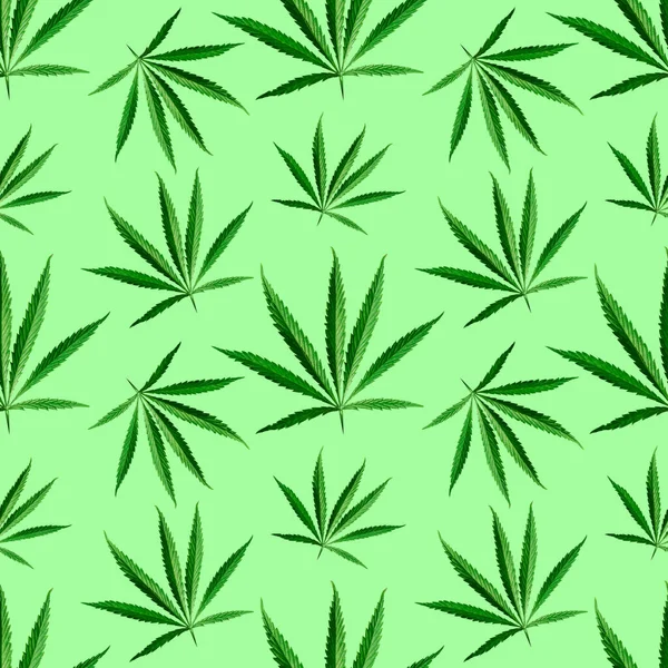 Cannabis Deixa Fundo Verde Padrão Sem Costura Para Design Roupas — Fotografia de Stock