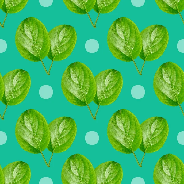 Green Leaves Turquoise Background Seamless Pattern Design Clothes Printing Paper — Stock Photo, Image