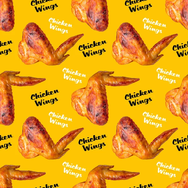 Alas Pollo Patrón Sin Costura Sobre Fondo Amarillo Hermoso Fondo — Foto de Stock