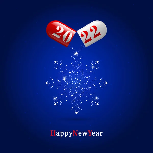 2022 model kapsül ve toz mavi bir zemin üzerinde kar tanesi şeklinde. Kare pankart konsepti Mutlu yıllar ve mutlu noeller. Vektör, resimleme