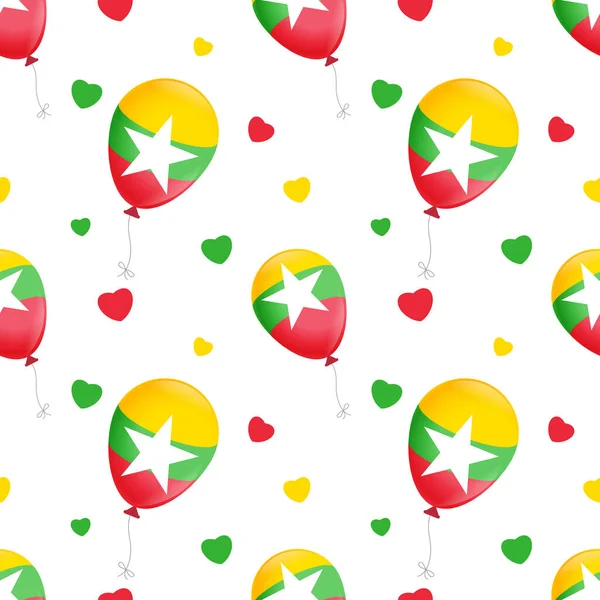 Balloons Flag Myanmar Hearts White Background Seamless Pattern Printing Independence — Vettoriale Stock