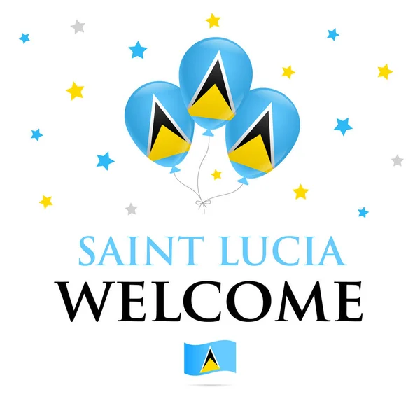 Balloons with flag and text Welcome to Saint Lucia. Banner or invitation, copy space — Vetor de Stock