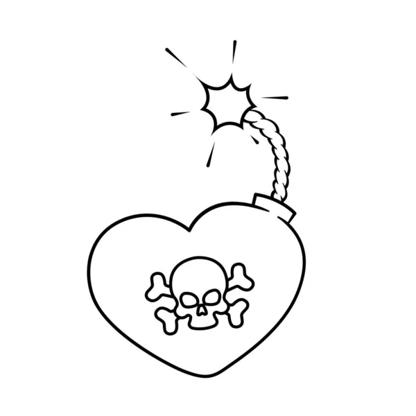 Bombe Forme Cœur Avec Fusible Brûlant Crâne Des Croisés Style — Image vectorielle