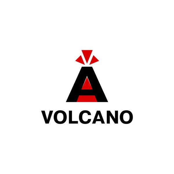Logotipo abstrato montanha negra na forma da letra A com um vulcão em erupção — Vetor de Stock