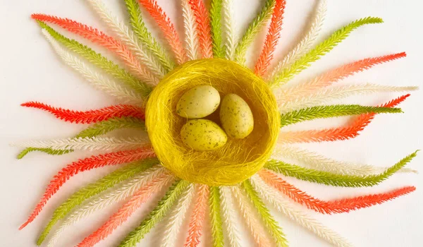 Yellow Eggs Wicker Nest — Foto de Stock