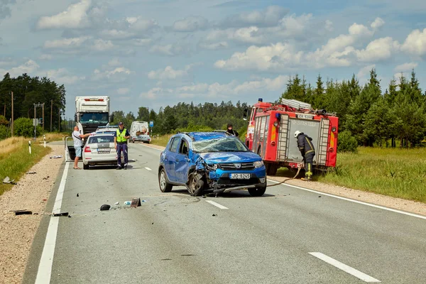 Julho 2021 Pure Letônia Carro Após Acidente Uma Estrada Por — Fotografia de Stock