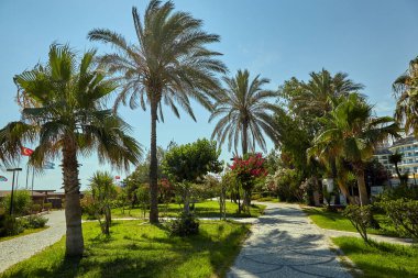 Türkiye 'de otelin yanındaki Antalya Bulvarı, Akdeniz kıyılarında, covid 19 salgını sırasında