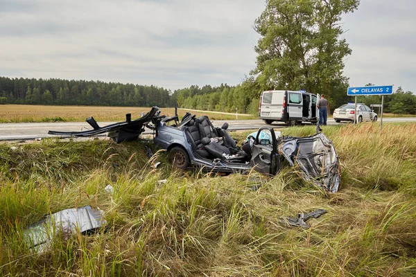 Agosto 2021 Laci Road Latvia Acidente Carro Uma Colisão Estrada — Fotografia de Stock