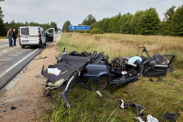 August 2021 Laci Road Latvia Car Accident Road Car Bus — Fotografia de Stock