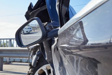 August 22, 2021, Riga, Latvia: car after accident on a road because of collision, transportation background