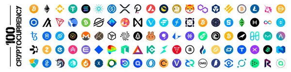 Vector Set First Hundred Cryptocurrencies — 图库照片