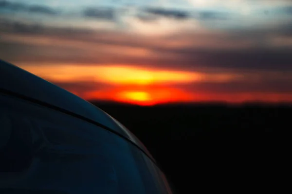 Photo Sunset While Traveling Car — Foto de Stock