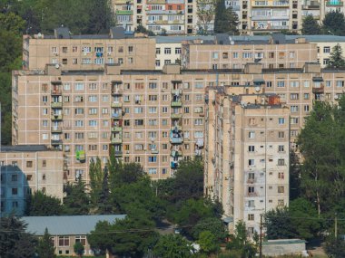 Eski Sovyet binaları. Eski şehir konutları. Sovyet şehri SSCB mimarisi