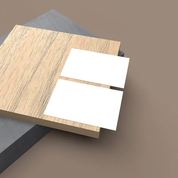 business card mock up on wooden table. 3d rendering