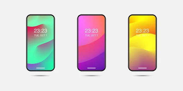 Set Van Realistische Mobiele Telefoon Mobiele Scherm Wallpapers Abstracte Kleurrijke — Stockvector