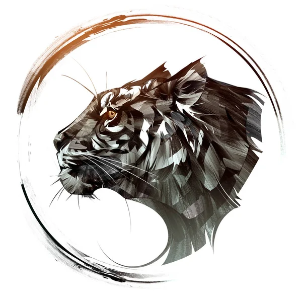 Drawn portrait of animal tiger on white background — Stock Photo, Image